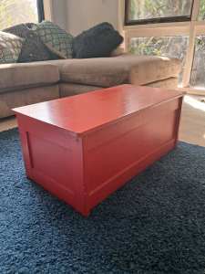 Red wooden storage box