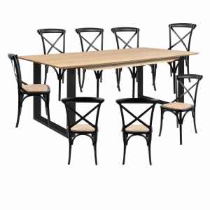 Aconite 9pc 210cm Dining Table Set 8 Cross Back Chair Solid Messm...
