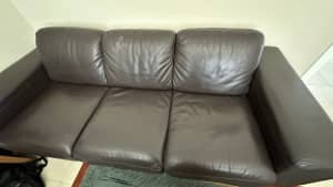 As new chocolate leather 3 seat sofa