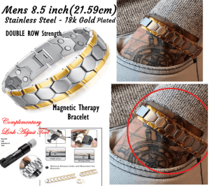 Double Magnetic Alternative Naural PainStainless Steel & Gold Bracelet
