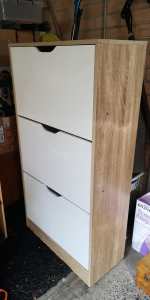 White shoe rack cabinet with 3 drawers good condition