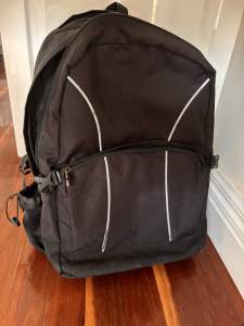School / Uni / College Black Sturdy Backpack / silver Perm-a-Pleat Bag