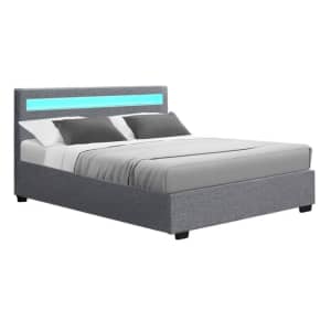 Artiss Bed Frame Double Size Gas Lift RGB LED Bedbase Grey Cole...