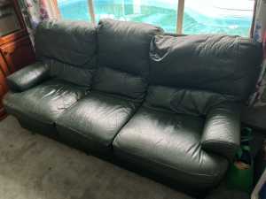FREE used green leather couch set: 3 seater 2 x single seaters