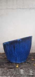 Large blue glazed terracotta pot