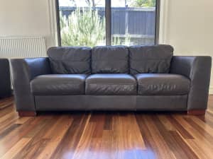 3 seater dark brown leather couch-excellent condition