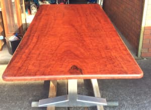 Redgum fiddleback slab dining table