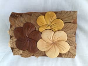 Wooden Flower Carved Box - New