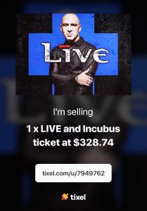 Live and Incubus In Demand Arena 6 Ticket