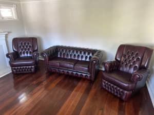 Chesterfield sofa and recliner chairs