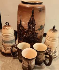 RARE Set of Hand Painted Vintage Vase Set 