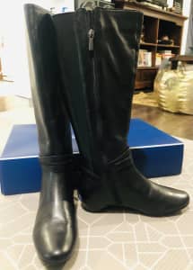 BLACK LEATHER KNEE HIGH BOOTS - NEW