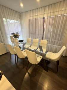 Dining set with glass table and 8 white chair