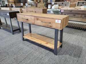 RRP$499 Reclaimed Timber 2 Drawer Hall Table/ Console w/ Steel Legs