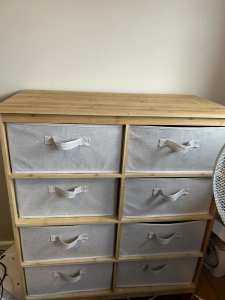 8 drawer dresser and 2 x 3 drawer bedside tables