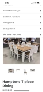 Hampton style dining table and chairs