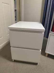 Two Draw Bed Side Table - White