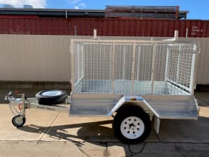 7X4 COMMERCIAL GALVANISED SINGLE AXLE TRAILER WITH CAGE AND RAMPS