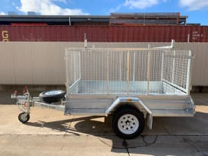 8X5 COMMERCIAL GALVANISED SINGLE AXLE TRAILER WITH CAGE BRAKES RAMPS