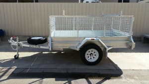 8X5 HEAVY DUTY SINGLE AXLE GALVANISED TRAILER WITH CAGE