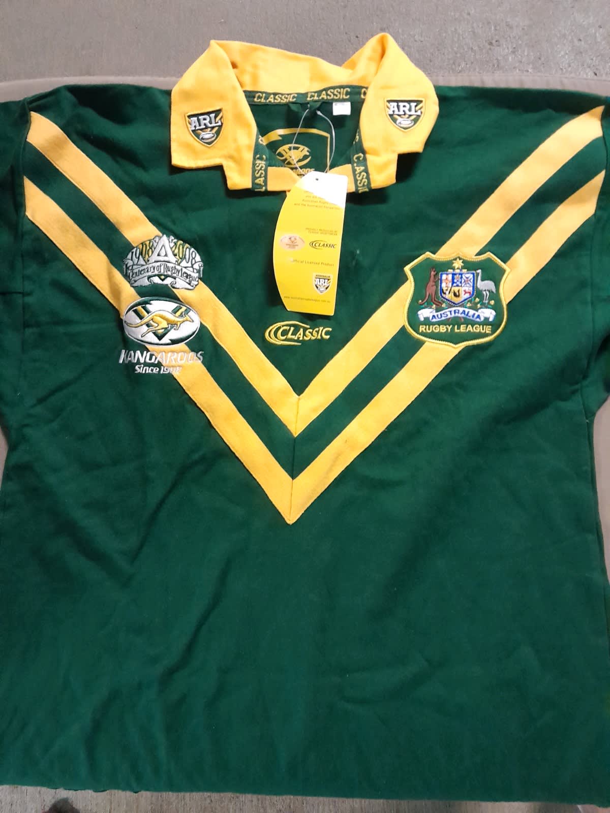 Vtg Green Yellow Sewn KANGAROOS Australian Rugby League ARL 