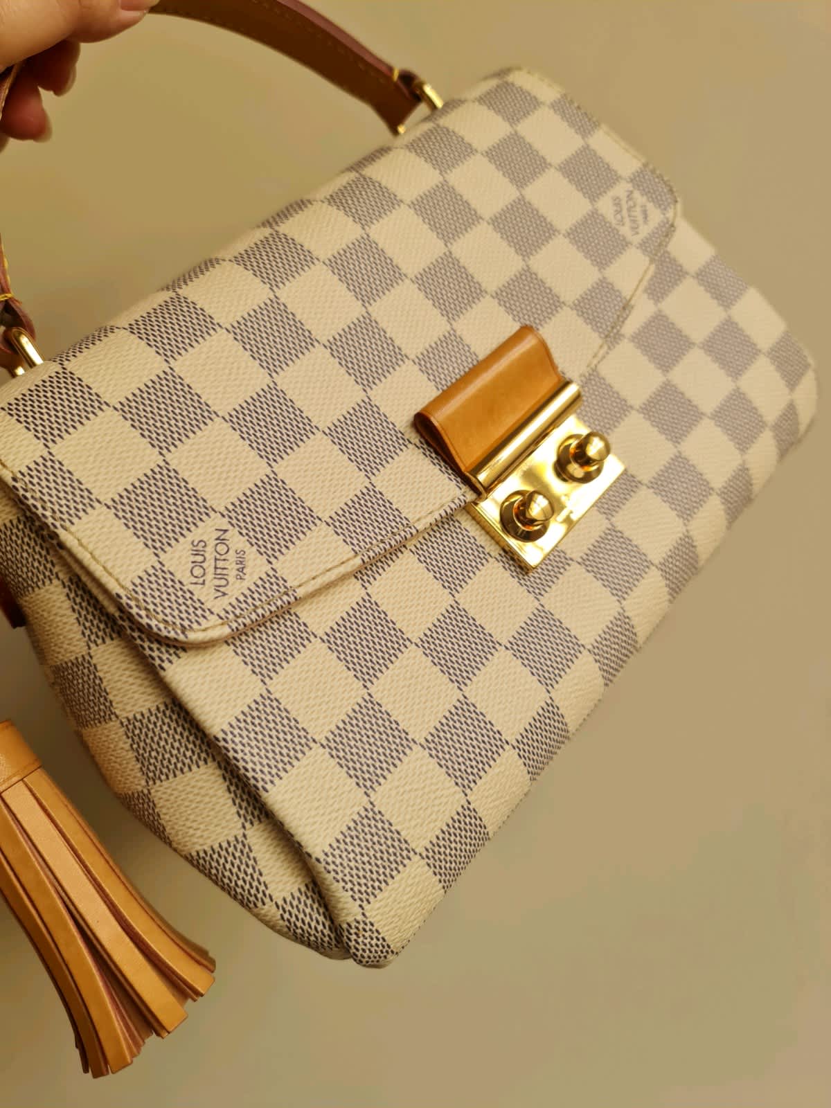 Louis Vuitton Neutrals, Pattern Print Damier Azur Croisette Shoulder Bag
