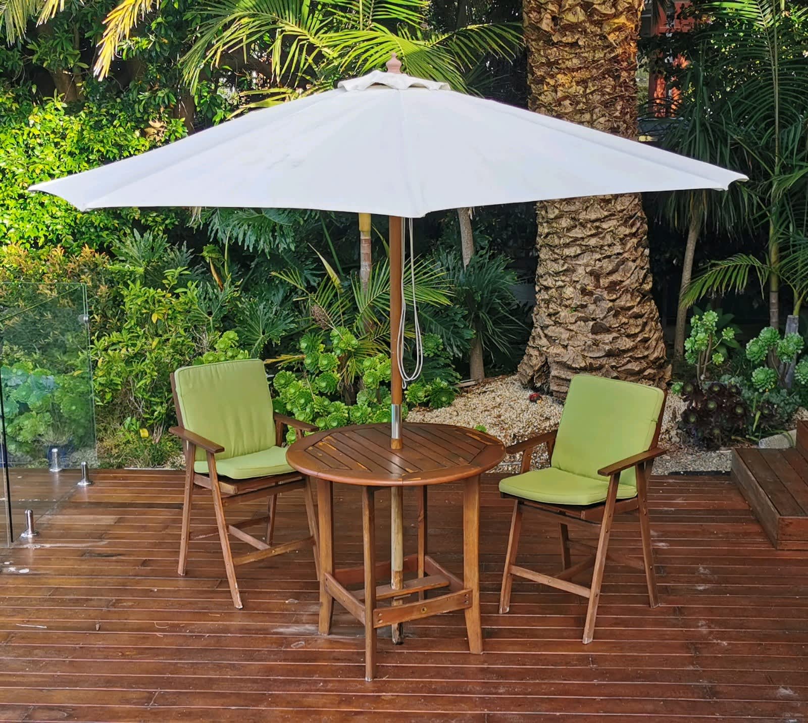 small garden table with parasol