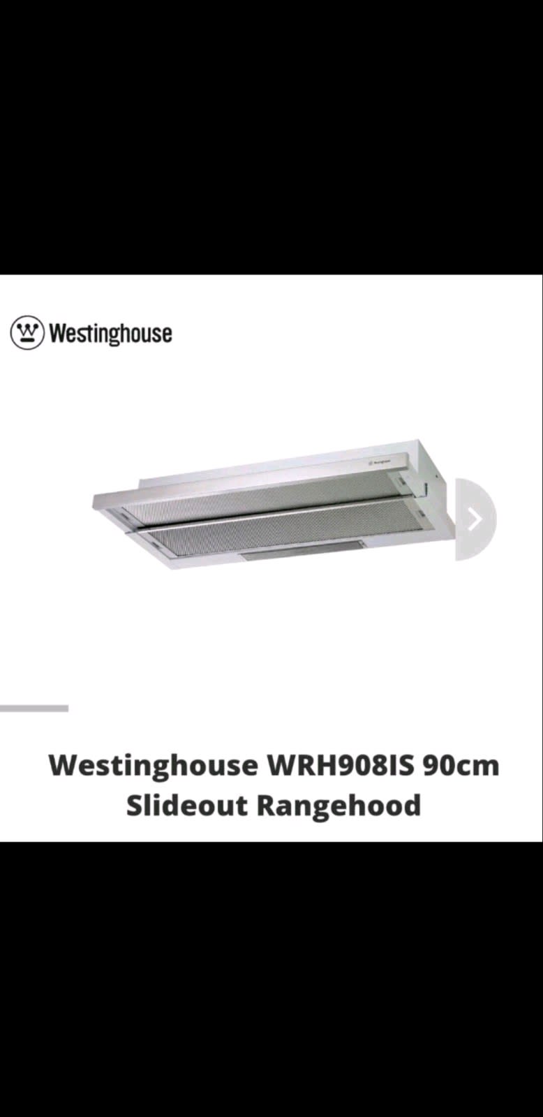 westinghouse wrh908is 90cm slideout rangehood