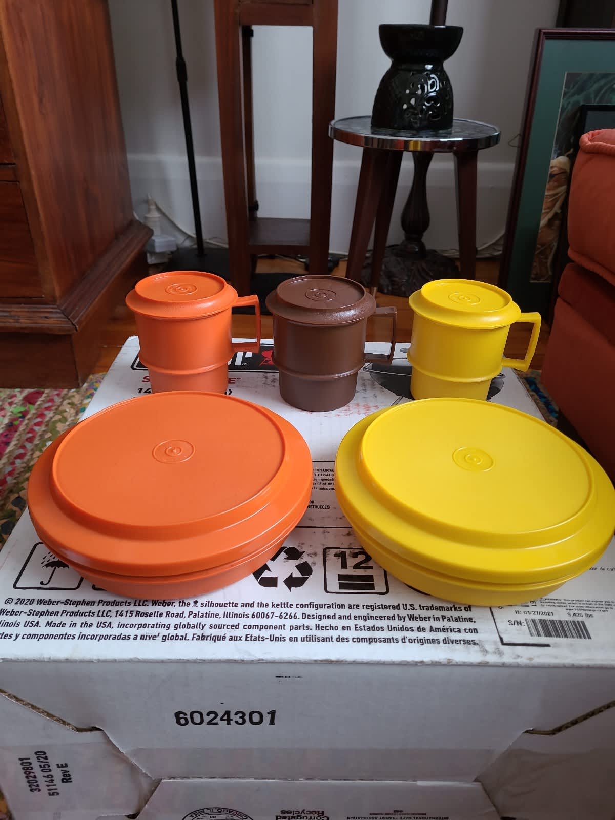 Vintage Orange 80’s Tupperware Modular Set With Lids Oval 6 Piece