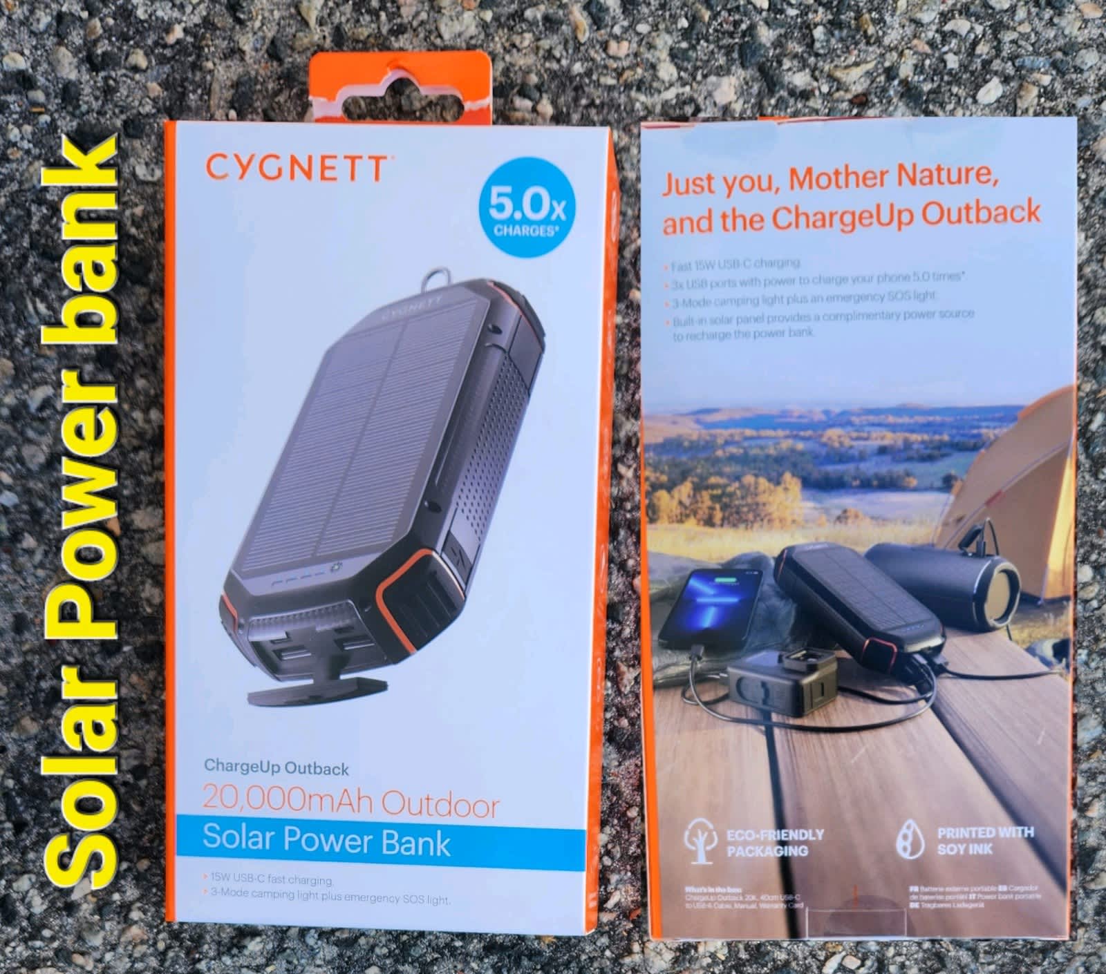 Cygnett ChargeUp Outback 20,000mAh Outdoor Solar Power Bank Black