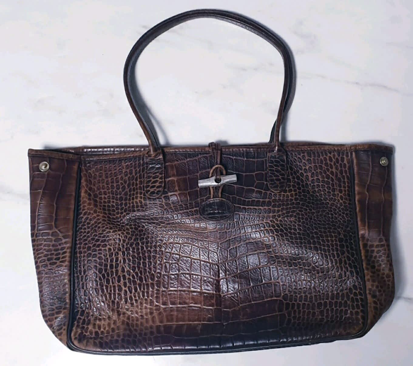 Longchamp Roseau Brown Leather Shoulder Bag Vintage Y2K 