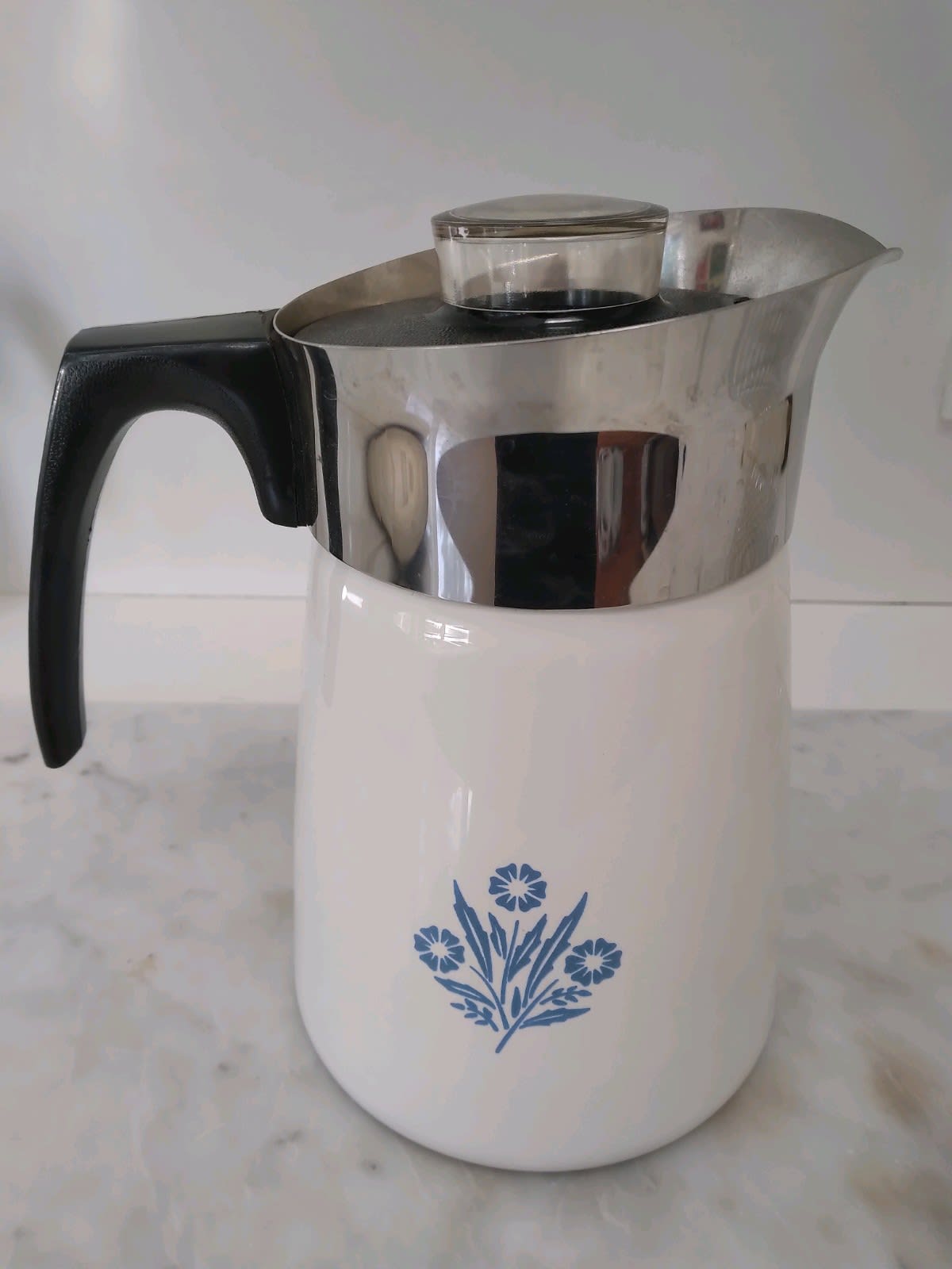 Vintage Corning Ware Coffee Pot Cornflower Blue Design 6 Cup Capacity P-104  