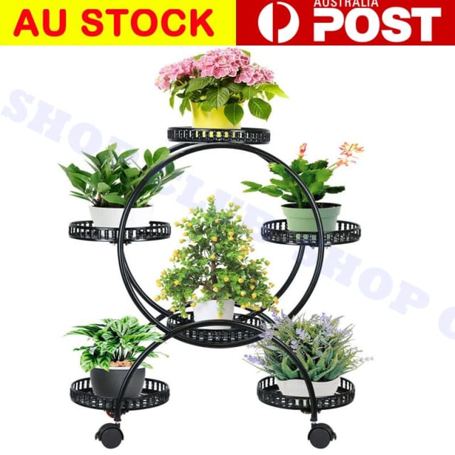 4 Layer 6 Pots Flower Holder Plant Stand Shelf 4Wheel Free Moving Rac