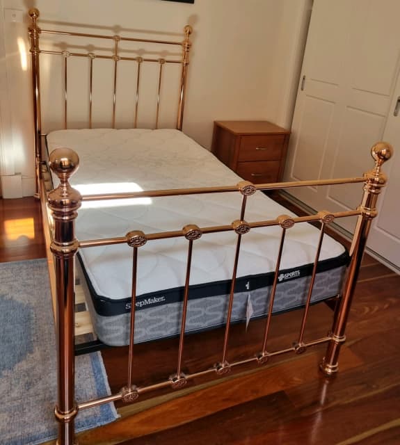 Rose Gold Steel Bed Frame and Sleepmaker Mattress King Single Beds in Brunswick West VIC
