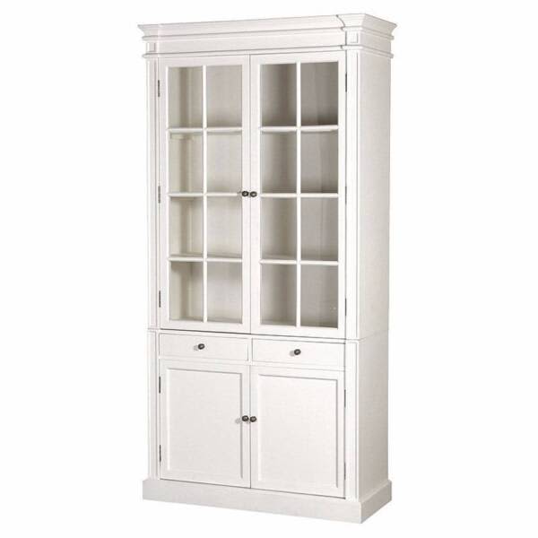 French Provincial Hamptons 2 Glass Door Display Cabinet/Bookcase White ...