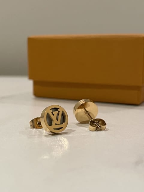 LV style ladies mini gold stud earrings