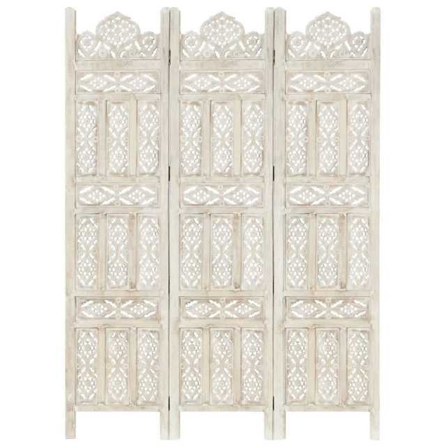 Puyallup Hand carved 3Panel Room Divider White 120x165 cm Solid