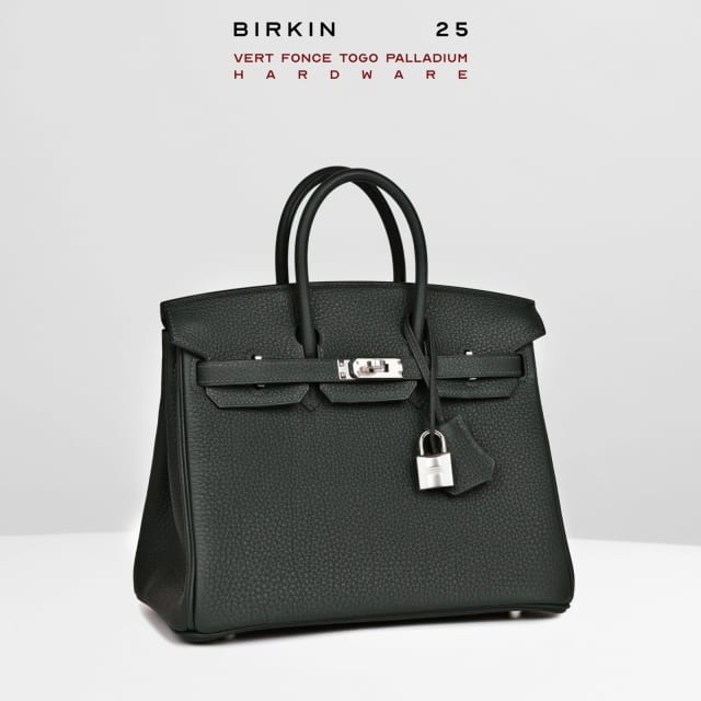 Hermes Birkin 25 Vert Fonce Togo Palladium Hardware Handbag Bags