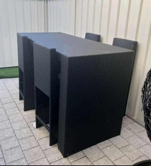Large Outdoor wicker bar table and 4 stools Outdoor Dining Furniture