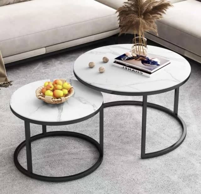 Brand New Round Nesting Sintered Stone Coffee Table Set Marble Looking