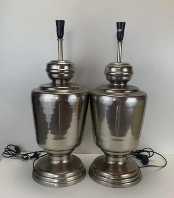2 x Large Table or Bedside Lamp Bases only Silver Look Modern Style