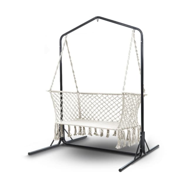 Gardeon Double Swing Hammock Chair with Stand Macrame Outdoor Bench Lounging & Relaxing