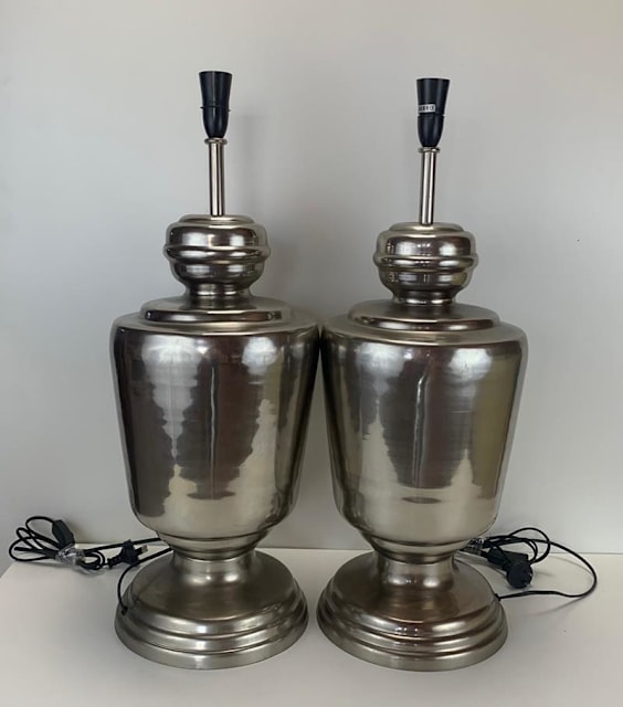 2 Silver Look Modern Large Table or Bedside Lamp Bases only Other