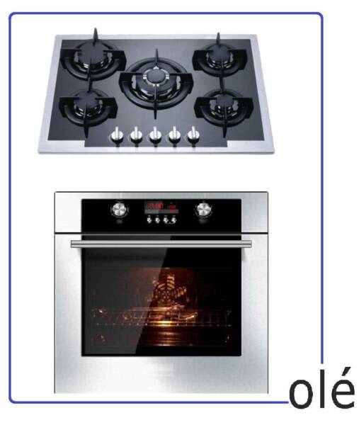 OZZY PACKAGE DEAL 1 ELECTRIC OVEN 70cm BLACK GLASS GAS COOKTOP