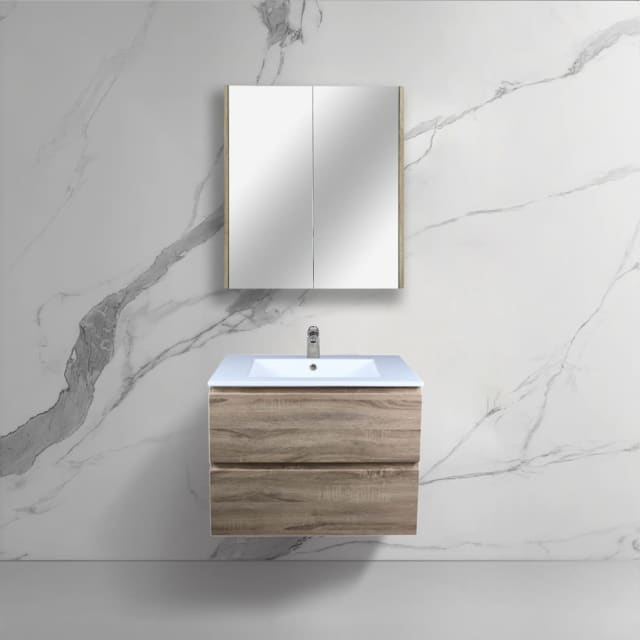 600mm Wall Hung Bathroom Vanity White Oak Wood Grain PVC Vacuum