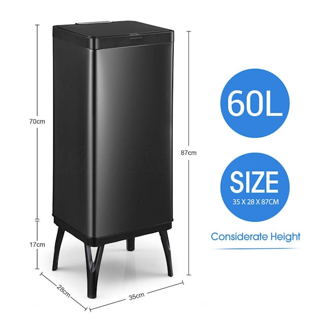 Black Sensor Open Rubbish Bin Kitchen 60L Infrared Motion Touchless
