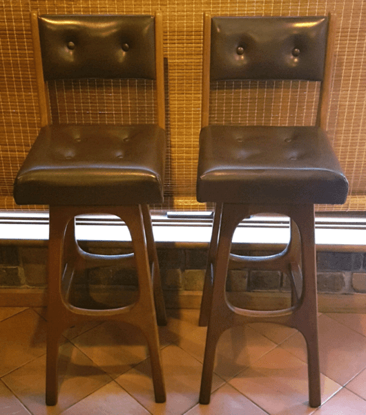 Pair Retro Teak Swivel Bar Stools manufactured by Knight's Sth Aust