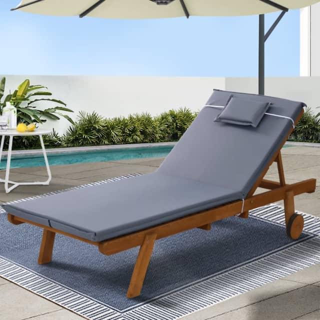 Sun Lounge Wooden Lounger Outdoor Furniture Day Bed Wheel Patio G