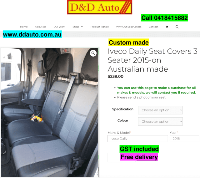 Iveco daily seat covers 3 seater 2015 on australian made other parts