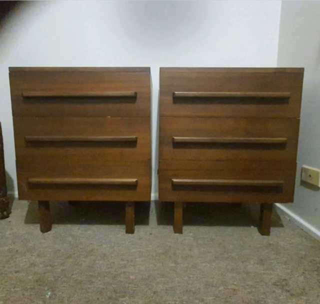 MCM Mid Century Modern Retro Vintage Rare Pair Bedside Tables Drawers